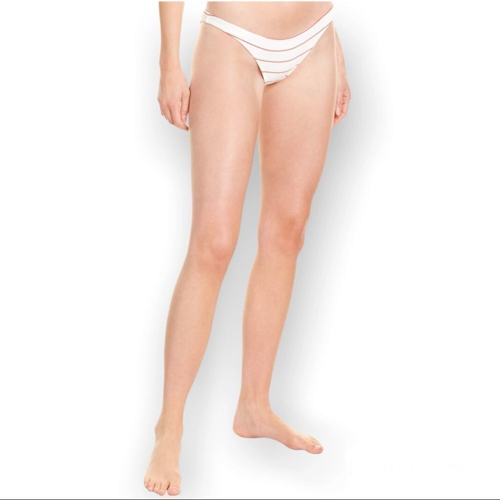 SOLID & STRIPED The Eva Bikini Bottom Swim Separate Lipstick Pinstripe Sz Large